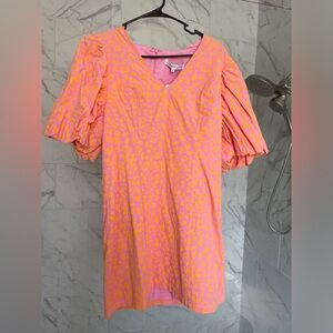 Endless Rose pink and orange puff sleeve dress. Size Large